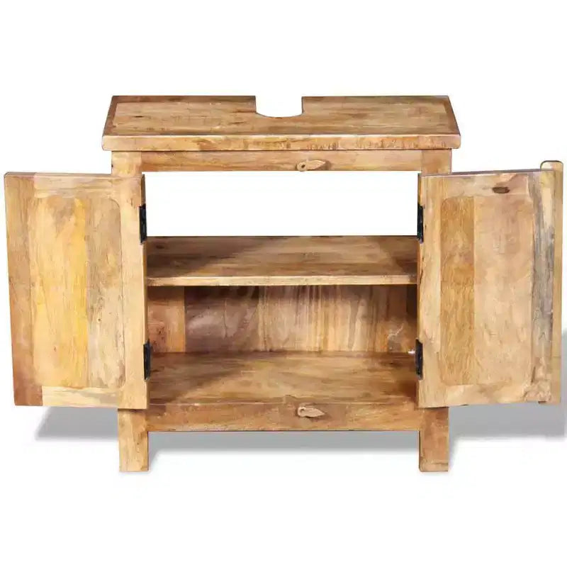 vidaXL Meuble sous-lavabo en Bois de Mangue Massif avec Miroir Style Antique - Unique, Robuste, Meuble de 60 cm avec 2 Étagères et Variations de Grain du Bois