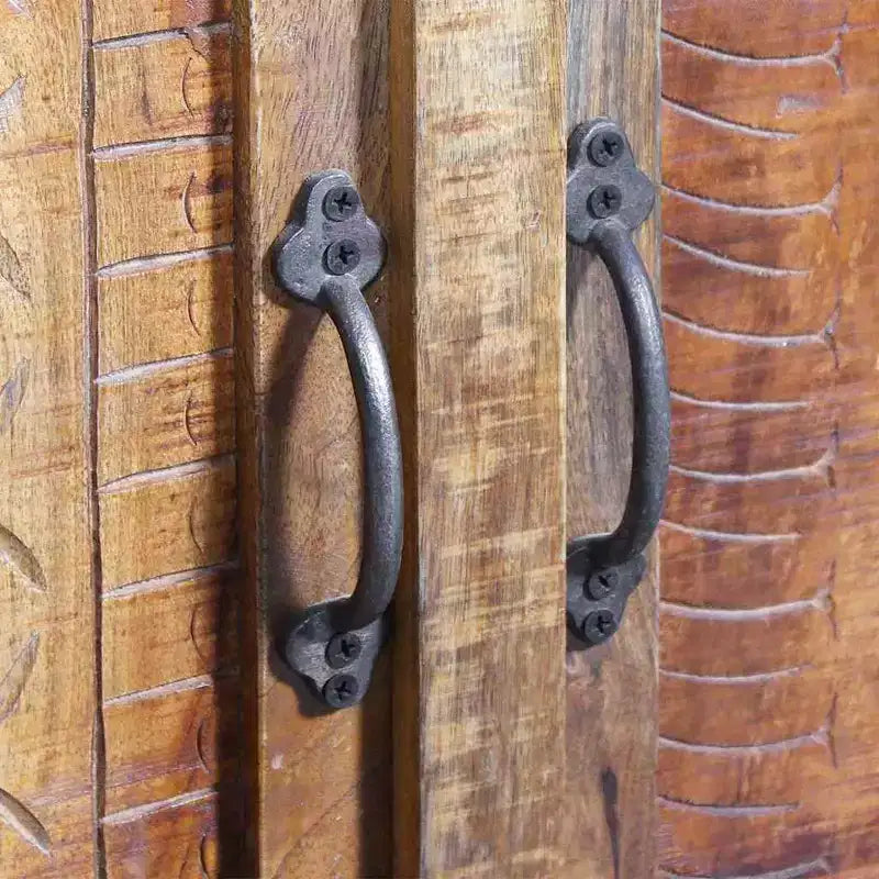 vidaXL Meuble sous-lavabo en Bois de Mangue Massif avec Miroir Style Antique - Unique, Robuste, Meuble de 60 cm avec 2 Étagères et Variations de Grain du Bois