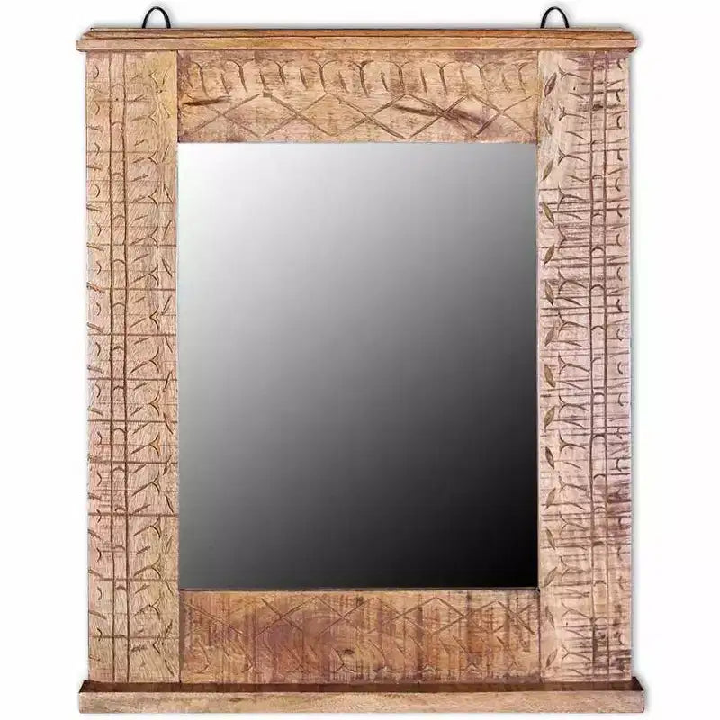 vidaXL Meuble sous-lavabo en Bois de Mangue Massif avec Miroir Style Antique - Unique, Robuste, Meuble de 60 cm avec 2 Étagères et Variations de Grain du Bois