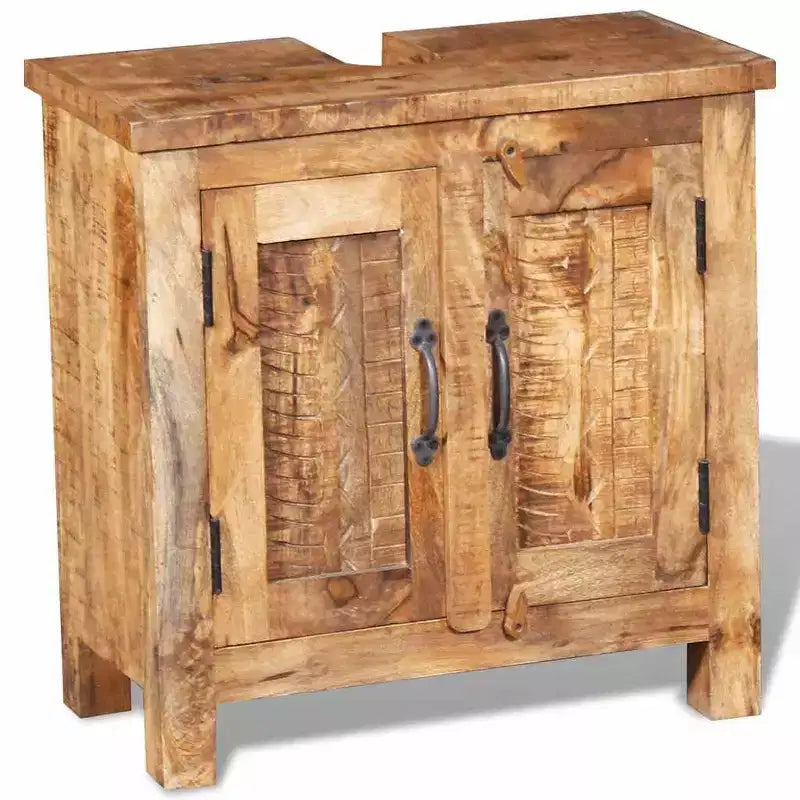 vidaXL Meuble sous-lavabo en Bois de Mangue Massif avec Miroir Style Antique - Unique, Robuste, Meuble de 60 cm avec 2 Étagères et Variations de Grain du Bois