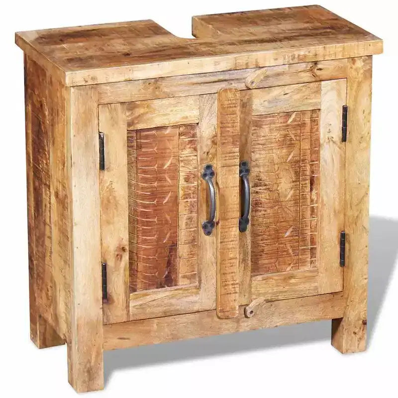 vidaXL Meuble sous-lavabo en Bois de Mangue Massif avec Miroir Style Antique - Unique, Robuste, Meuble de 60 cm avec 2 Étagères et Variations de Grain du Bois