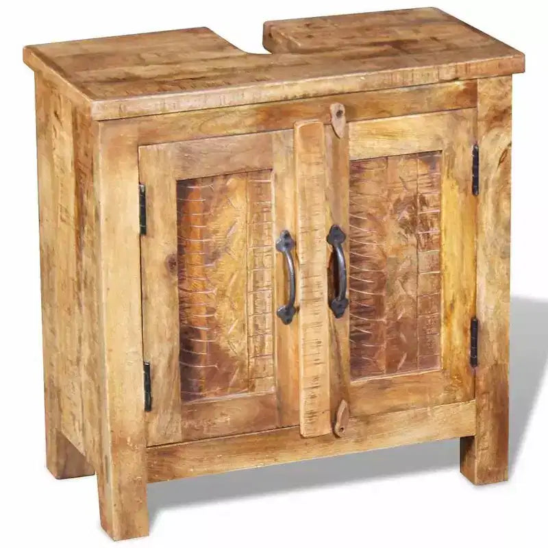 vidaXL Meuble sous-lavabo en Bois de Mangue Massif avec Miroir Style Antique - Unique, Robuste, Meuble de 60 cm avec 2 Étagères et Variations de Grain du Bois