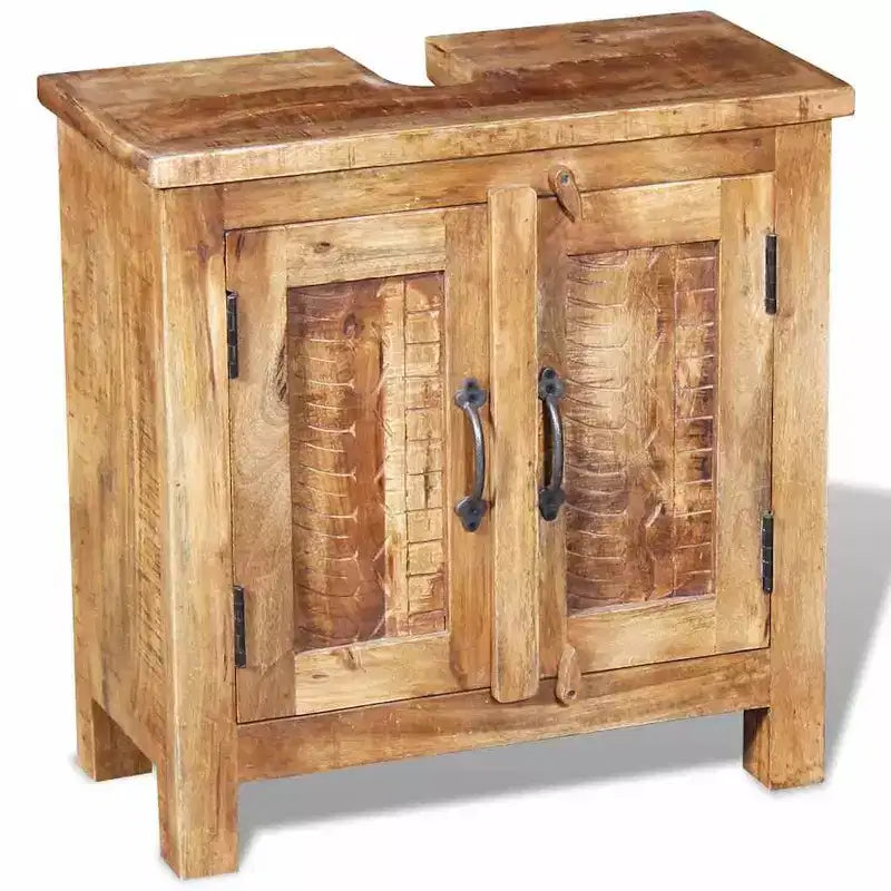 vidaXL Meuble sous-lavabo en Bois de Mangue Massif avec Miroir Style Antique - Unique, Robuste, Meuble de 60 cm avec 2 Étagères et Variations de Grain du Bois