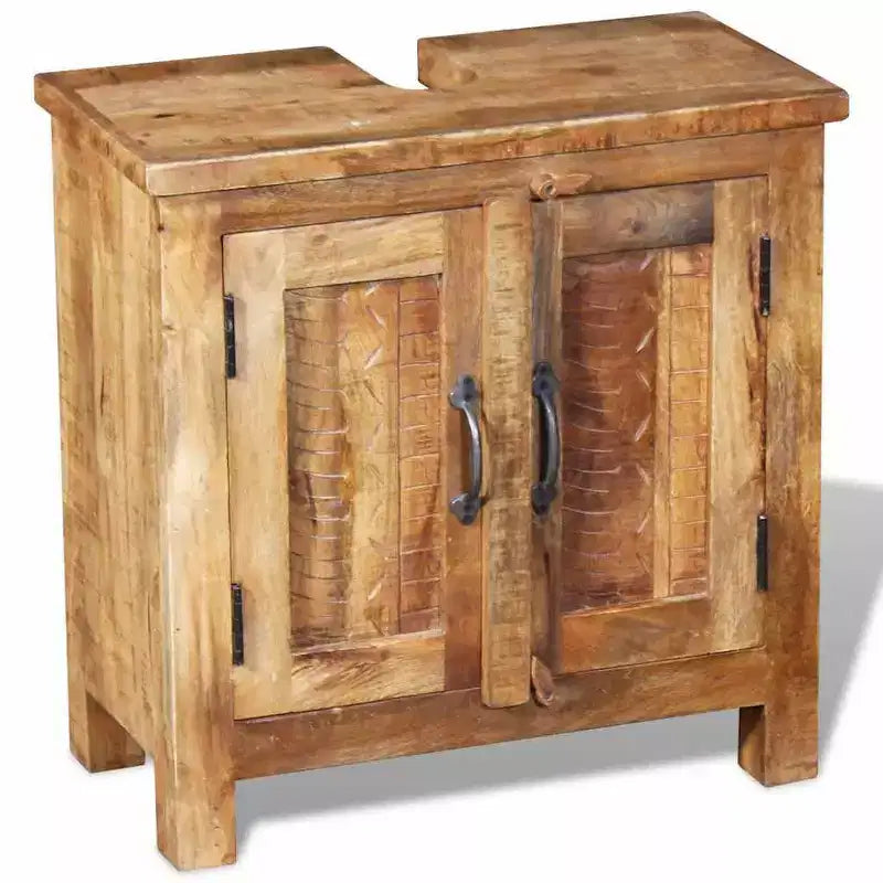 vidaXL Meuble sous-lavabo en Bois de Mangue Massif avec Miroir Style Antique - Unique, Robuste, Meuble de 60 cm avec 2 Étagères et Variations de Grain du Bois