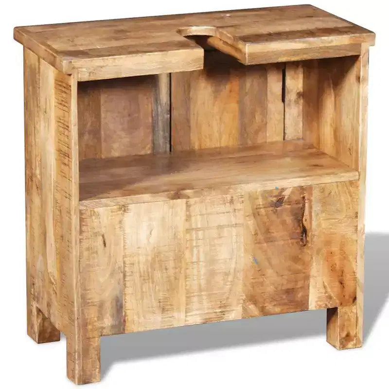 vidaXL Meuble sous-lavabo en Bois de Mangue Massif avec Miroir Style Antique - Unique, Robuste, Meuble de 60 cm avec 2 Étagères et Variations de Grain du Bois