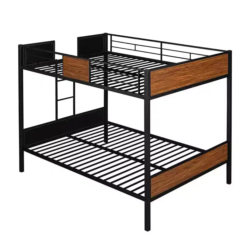 Lit superposé double sur double, style moderne, cadre en acier avec rail de sécurité et échelle intégrée pour chambre à coucher