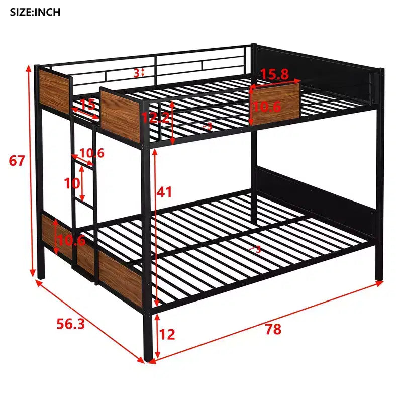 Lit superposé double sur double, style moderne, cadre en acier avec rail de sécurité et échelle intégrée pour chambre à coucher