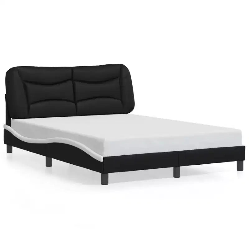 Cadre de lit complet vidaXL à LED Noir/Blanc - 137x190 cm avec finition en similicuir, lattes en contreplaqué et coussin de tête de lit confortable