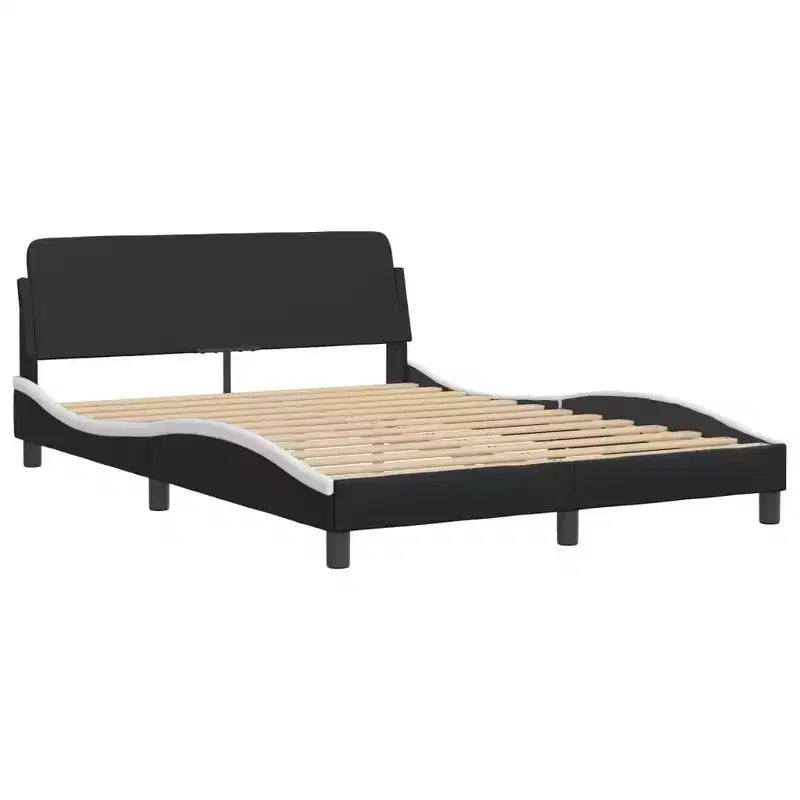 Cadre de lit complet vidaXL à LED Noir/Blanc - 137x190 cm avec finition en similicuir, lattes en contreplaqué et coussin de tête de lit confortable