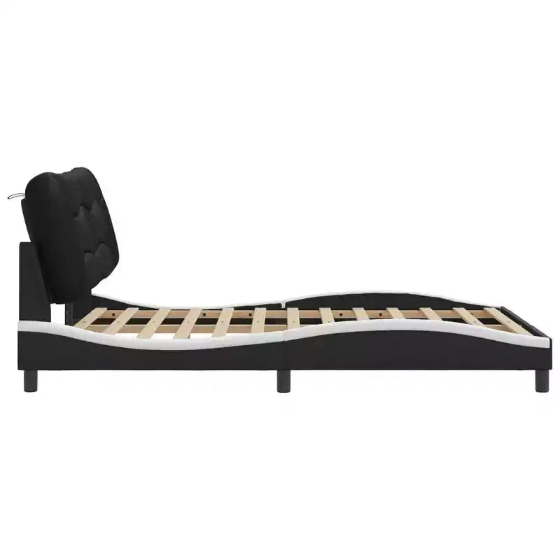 Cadre de lit complet vidaXL à LED Noir/Blanc - 137x190 cm avec finition en similicuir, lattes en contreplaqué et coussin de tête de lit confortable
