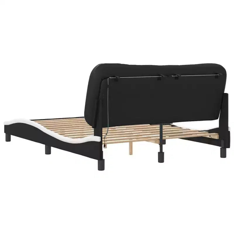 Cadre de lit complet vidaXL à LED Noir/Blanc - 137x190 cm avec finition en similicuir, lattes en contreplaqué et coussin de tête de lit confortable
