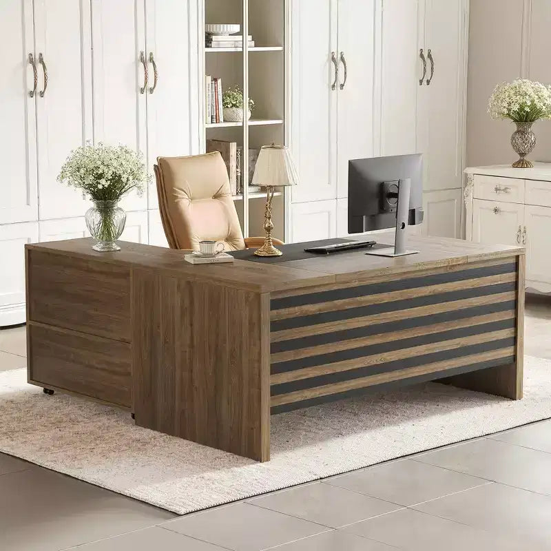 Ensemble de bureau MAYEERTY 62.2 : Caisson mobile, capacité de 204 kg, design rayé noir et gris