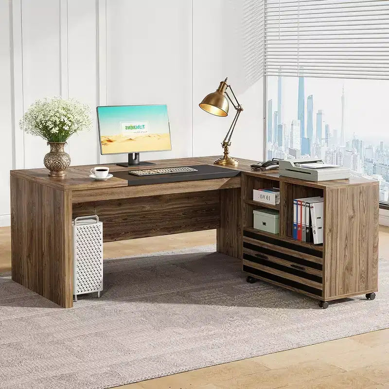 Ensemble de bureau MAYEERTY 62.2 : Caisson mobile, capacité de 204 kg, design rayé noir et gris