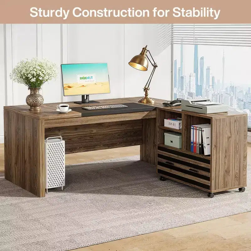 Ensemble de bureau MAYEERTY 62.2 : Caisson mobile, capacité de 204 kg, design rayé noir et gris