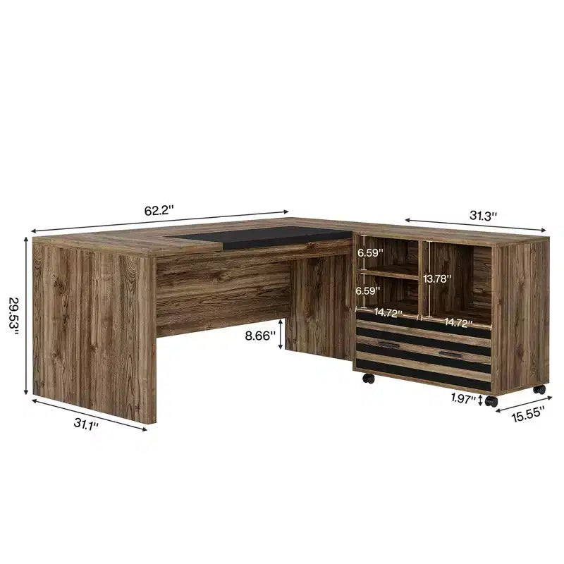 Ensemble de bureau MAYEERTY 62.2 : Caisson mobile, capacité de 204 kg, design rayé noir et gris
