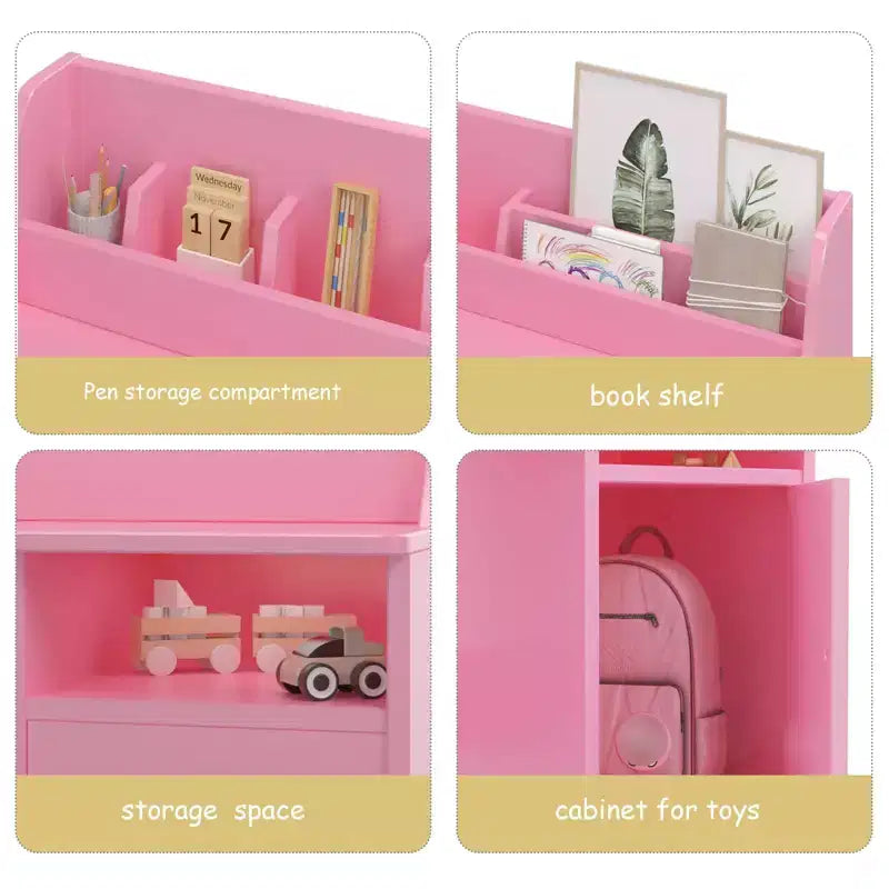 Ensemble bureau et chaise pour enfants, table d'étude en bois pour enfants avec armoire de rangement et étagère, bureau d'écriture pour étudiants pour filles et garçons de 3 à 12 ans, chambre d'enfant