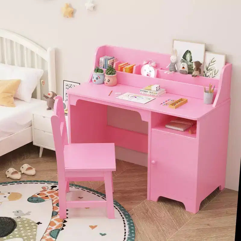 Ensemble bureau et chaise pour enfants, table d'étude en bois pour enfants avec armoire de rangement et étagère, bureau d'écriture pour étudiants pour filles et garçons de 3 à 12 ans, chambre d'enfant