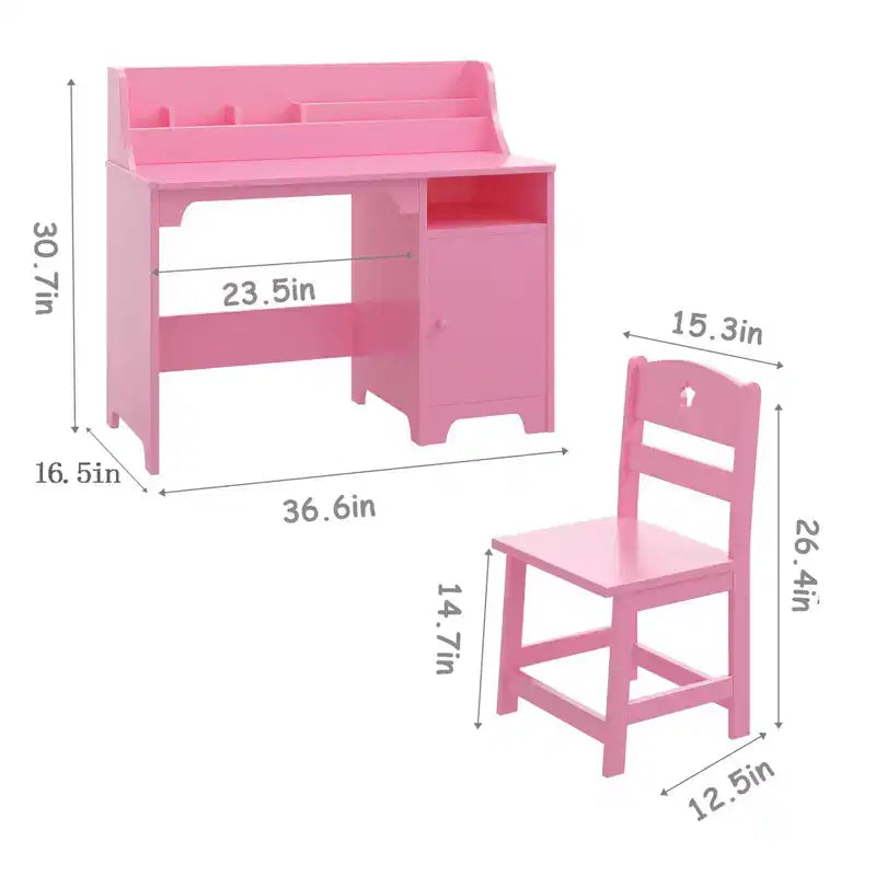 Ensemble bureau et chaise pour enfants, table d'étude en bois pour enfants avec armoire de rangement et étagère, bureau d'écriture pour étudiants pour filles et garçons de 3 à 12 ans, chambre d'enfant