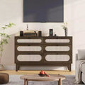 52.1 Rattan Bedroom Dresser, 6 Drawer Wood Dresser - Frame Feet, Charging Station, Large