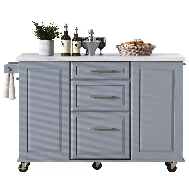 Îlot de cuisine Whisen 50,7, meuble poubelle inclinable, organiseur coulissant, 5 roulettes et abattant