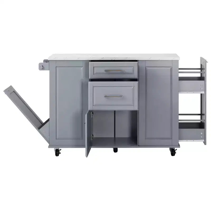 Îlot de cuisine Whisen 50,7, meuble poubelle inclinable, organiseur coulissant, 5 roulettes et abattant