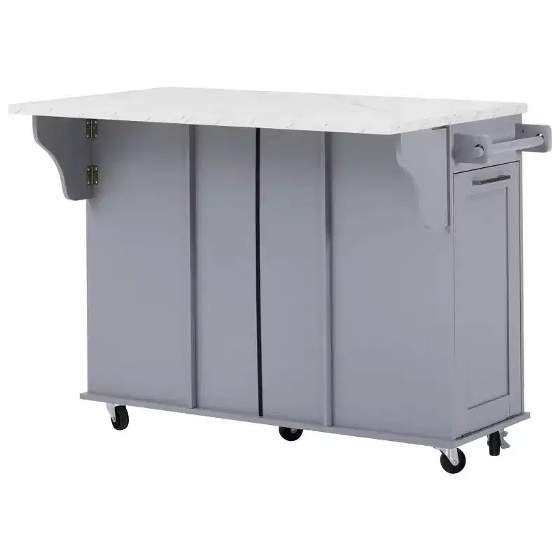 Îlot de cuisine Whisen 50,7, meuble poubelle inclinable, organiseur coulissant, 5 roulettes et abattant