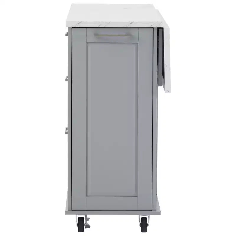 Îlot de cuisine Whisen 50,7, meuble poubelle inclinable, organiseur coulissant, 5 roulettes et abattant