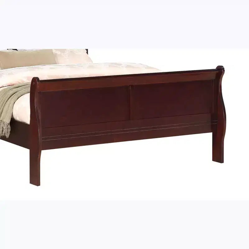 Okak 62 Lit traîneau Queen en bois massif avec tête et pied de lit, design sûr à profil bas pour chambre d'enfant, cerisier