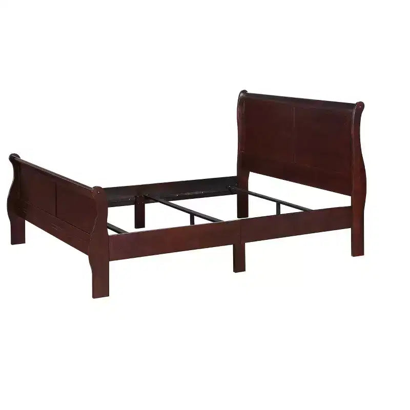 Okak 62 Lit traîneau Queen en bois massif avec tête et pied de lit, design sûr à profil bas pour chambre d'enfant, cerisier