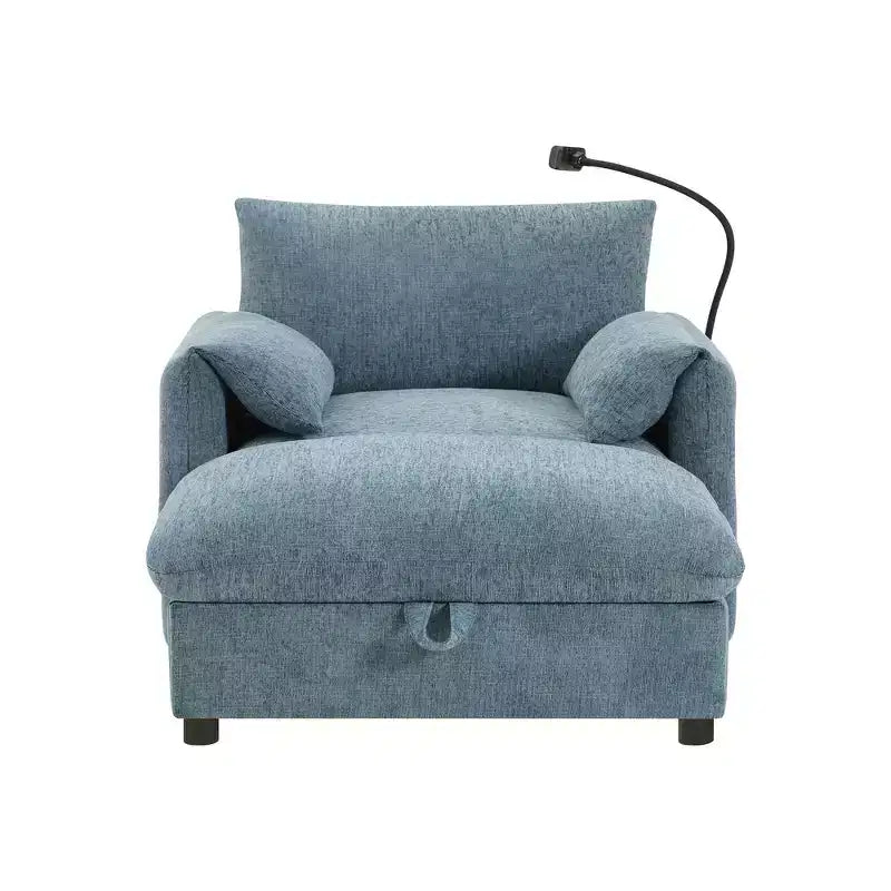 Fauteuil et chaise longue individuels en chenille surdimensionnés Whisen avec pouf de rangement, support de téléphone réglable, ports de chargement, poches latérales
