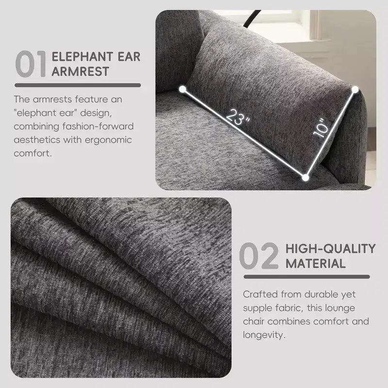 Fauteuil et chaise longue individuels en chenille surdimensionnés Whisen avec pouf de rangement, support de téléphone réglable, ports de chargement, poches latérales