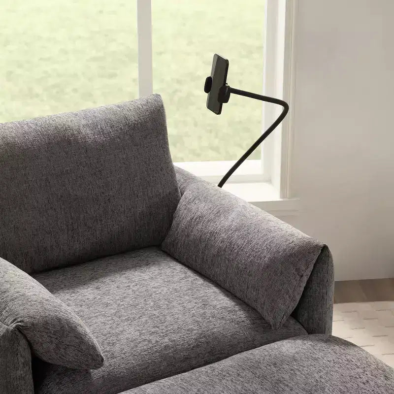 Fauteuil et chaise longue individuels en chenille surdimensionnés Whisen avec pouf de rangement, support de téléphone réglable, ports de chargement, poches latérales