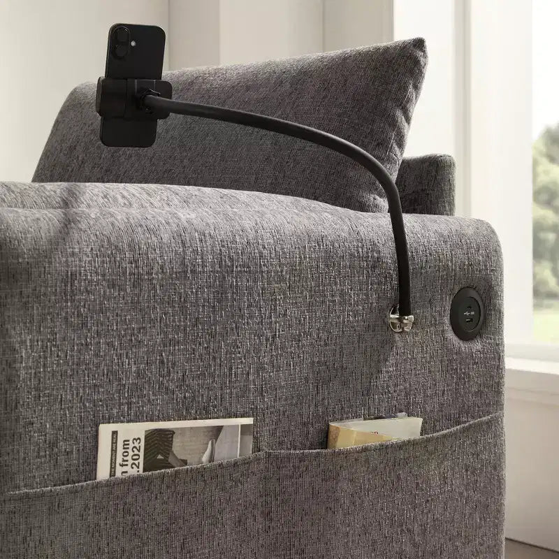 Fauteuil et chaise longue individuels en chenille surdimensionnés Whisen avec pouf de rangement, support de téléphone réglable, ports de chargement, poches latérales