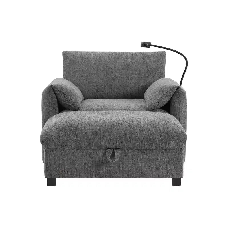 Fauteuil et chaise longue individuels en chenille surdimensionnés Whisen avec pouf de rangement, support de téléphone réglable, ports de chargement, poches latérales