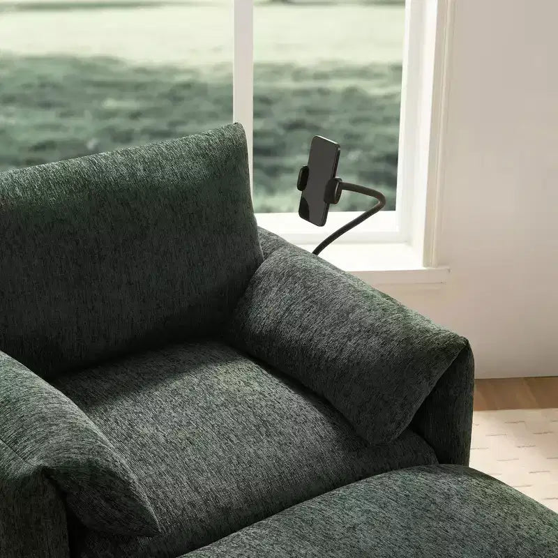 Fauteuil et chaise longue individuels en chenille surdimensionnés Whisen avec pouf de rangement, support de téléphone réglable, ports de chargement, poches latérales