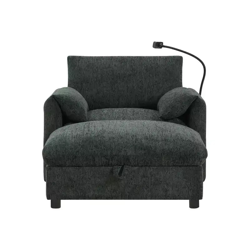 Fauteuil et chaise longue individuels en chenille surdimensionnés Whisen avec pouf de rangement, support de téléphone réglable, ports de chargement, poches latérales
