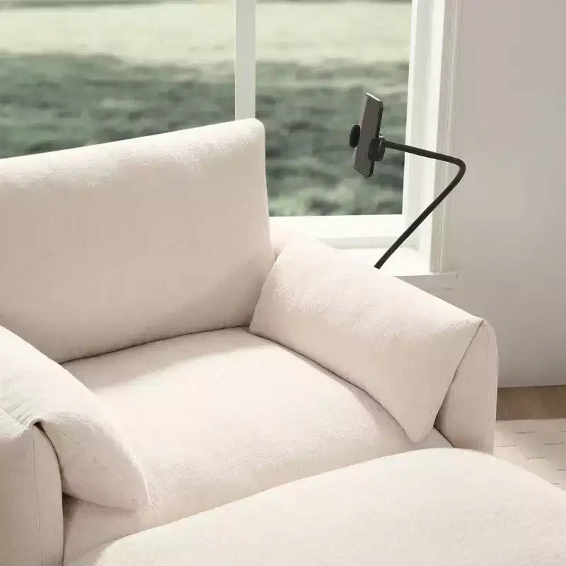 Fauteuil et chaise longue individuels en chenille surdimensionnés Whisen avec pouf de rangement, support de téléphone réglable, ports de chargement, poches latérales