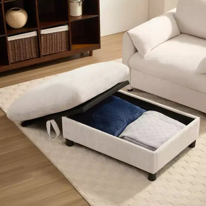 Fauteuil et chaise longue individuels en chenille surdimensionnés Whisen avec pouf de rangement, support de téléphone réglable, ports de chargement, poches latérales