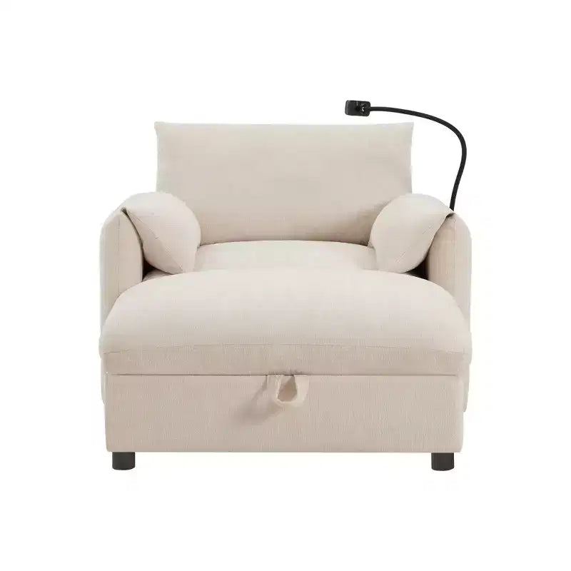 Fauteuil et chaise longue individuels en chenille surdimensionnés Whisen avec pouf de rangement, support de téléphone réglable, ports de chargement, poches latérales