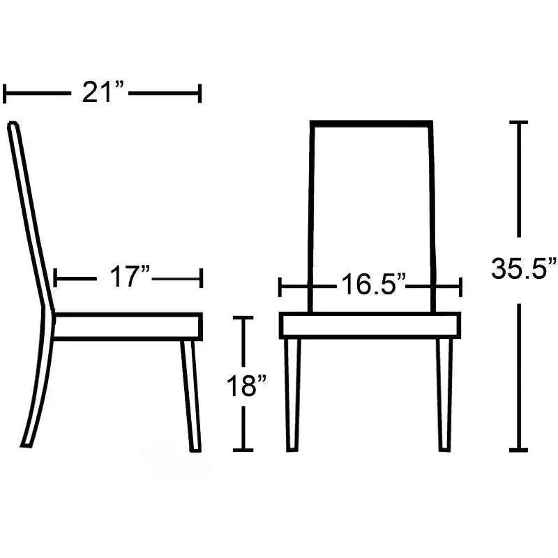 Chaises de salle à manger de style urbain Okak, chaises Parsons lot de 2, revêtement en similicuir résistant aux UV, pieds en bois massif couleur expresso et dossier fin