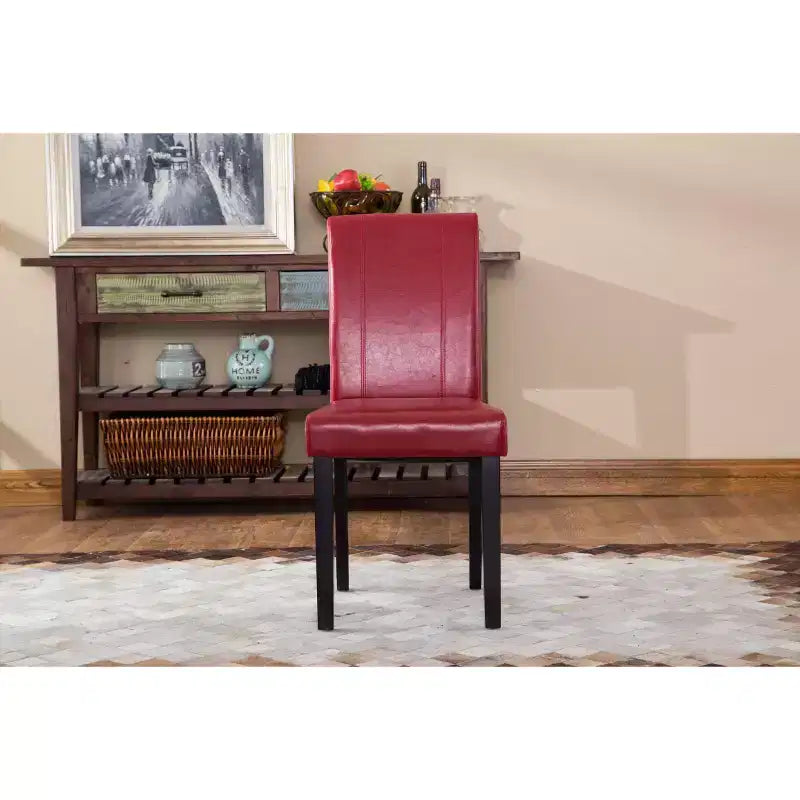 Chaises de salle à manger de style urbain Okak, chaises Parsons lot de 2, revêtement en similicuir résistant aux UV, pieds en bois massif couleur expresso et dossier fin