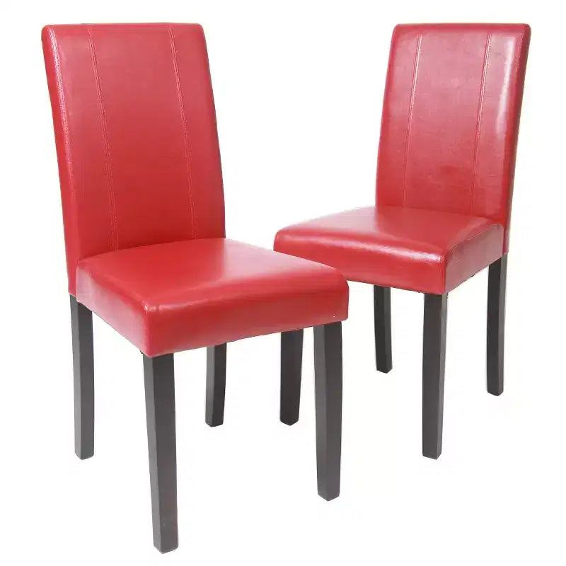 Chaises de salle à manger de style urbain Okak, chaises Parsons lot de 2, revêtement en similicuir résistant aux UV, pieds en bois massif couleur expresso et dossier fin