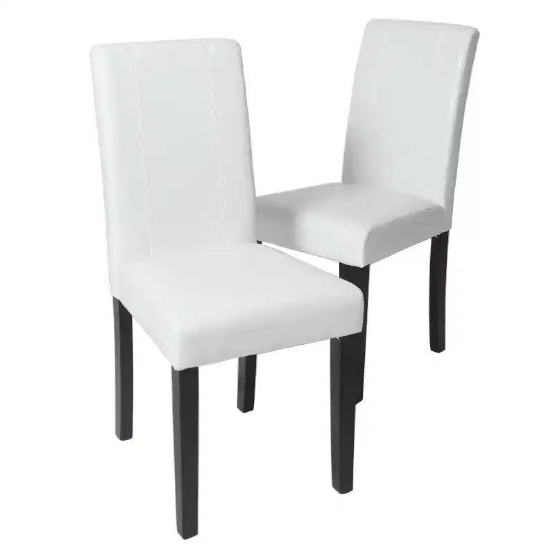 Chaises de salle à manger de style urbain Okak, chaises Parsons lot de 2, revêtement en similicuir résistant aux UV, pieds en bois massif couleur expresso et dossier fin