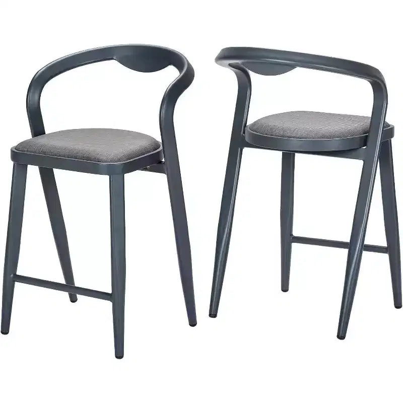 Acekool 2-Pack Metal Bar Stools - Blue Counter Height with Back Support
