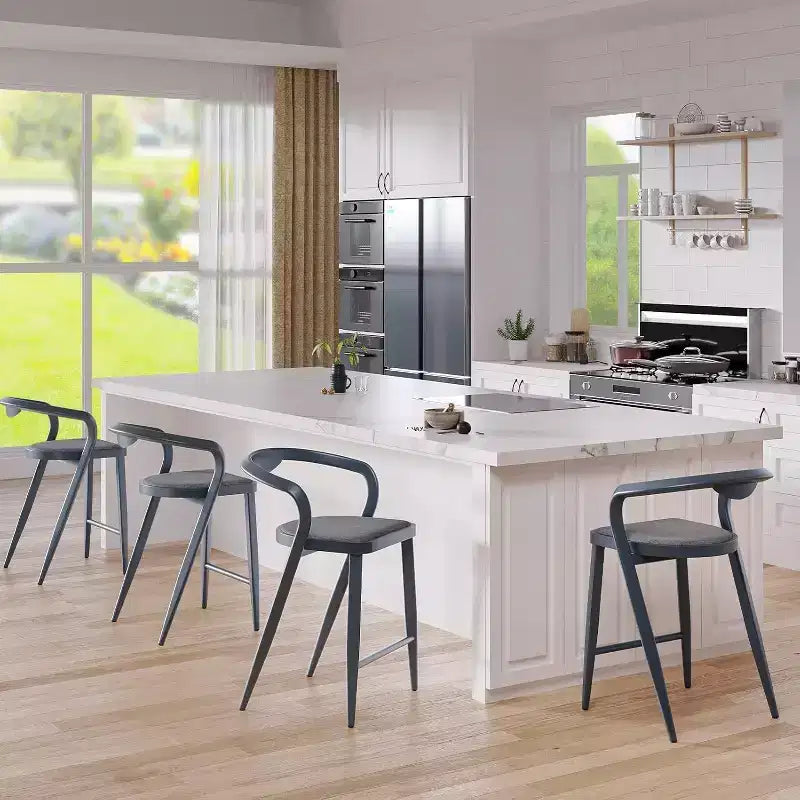 Lot de 2 tabourets de bar en métal Acekool - Bleus, hauteur comptoir avec dossier