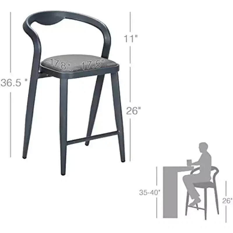 Lot de 2 tabourets de bar en métal Acekool - Bleus, hauteur comptoir avec dossier