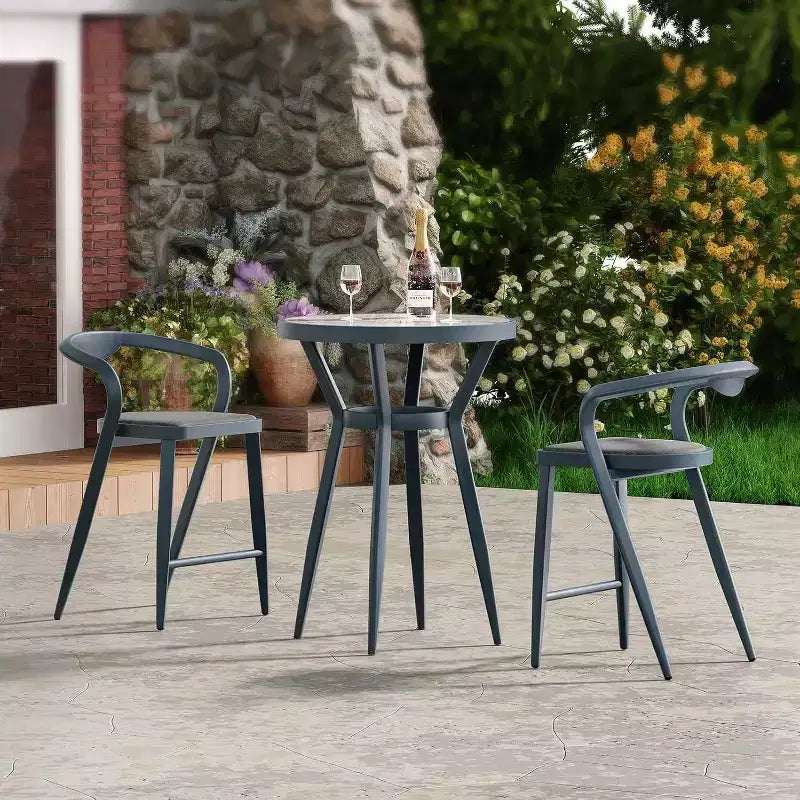 Lot de 2 tabourets de bar en métal Acekool - Bleus, hauteur comptoir avec dossier