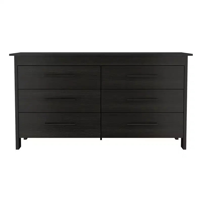 Commode moderne Okak à 6 tiroirs, rangement contemporain avec poignées en métal noir, commode rectangulaire polyvalente pour salon, tiroirs coulissants faciles.