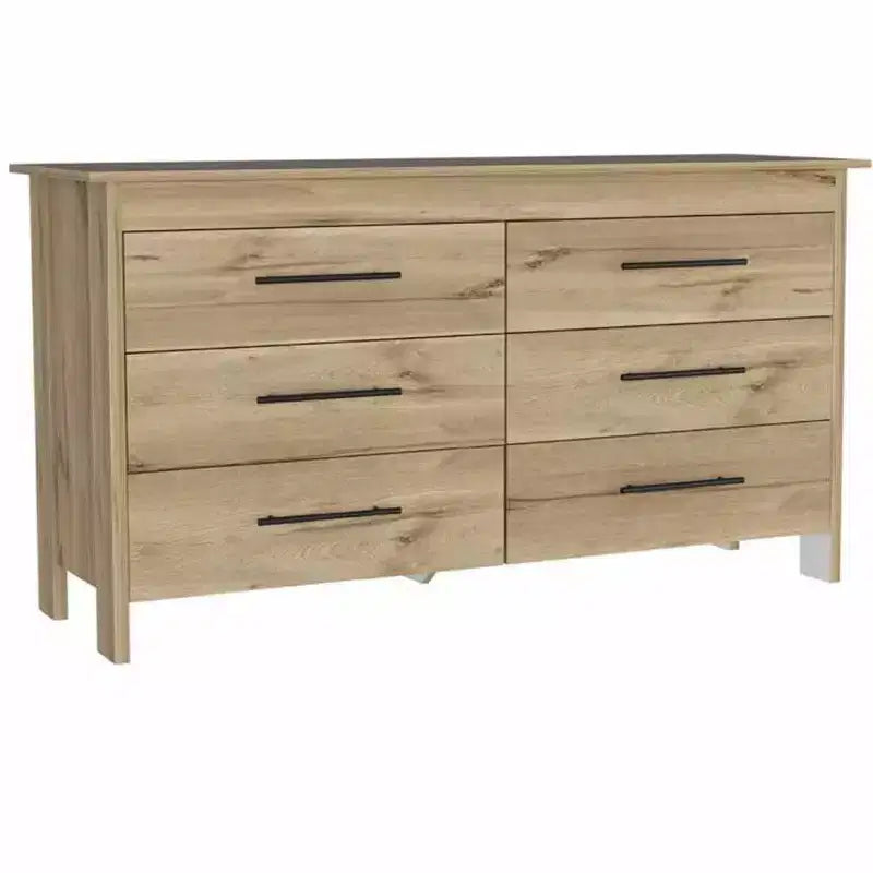 Commode moderne Okak à 6 tiroirs, rangement contemporain avec poignées en métal noir, commode rectangulaire polyvalente pour salon, tiroirs coulissants faciles.