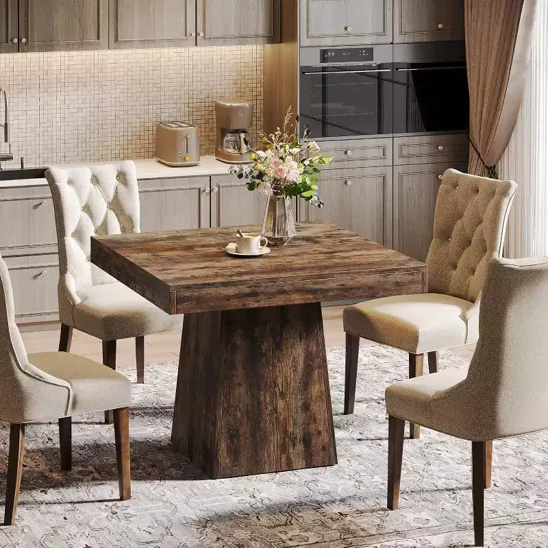 Lantine Square Dining Table for 4, 31.5-Inch Small Kitchen Table with Sturdy Pedestal Base, for Dining Room, Living Room, Kitchen
